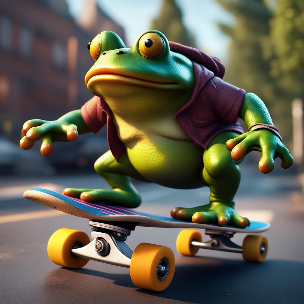 Frog Rides Skateboard: Fantasy Concept Art