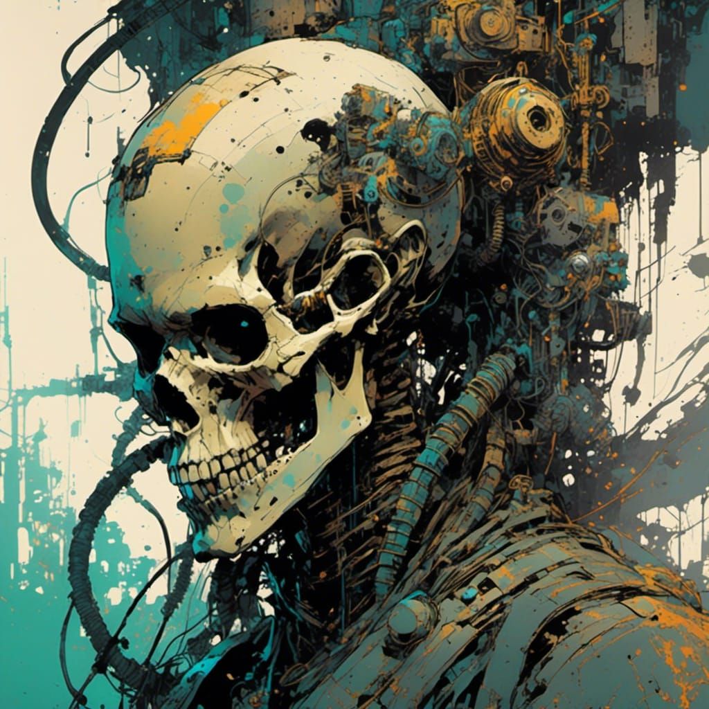 Tentacled Cyborg Skull in Dark Gothic Style