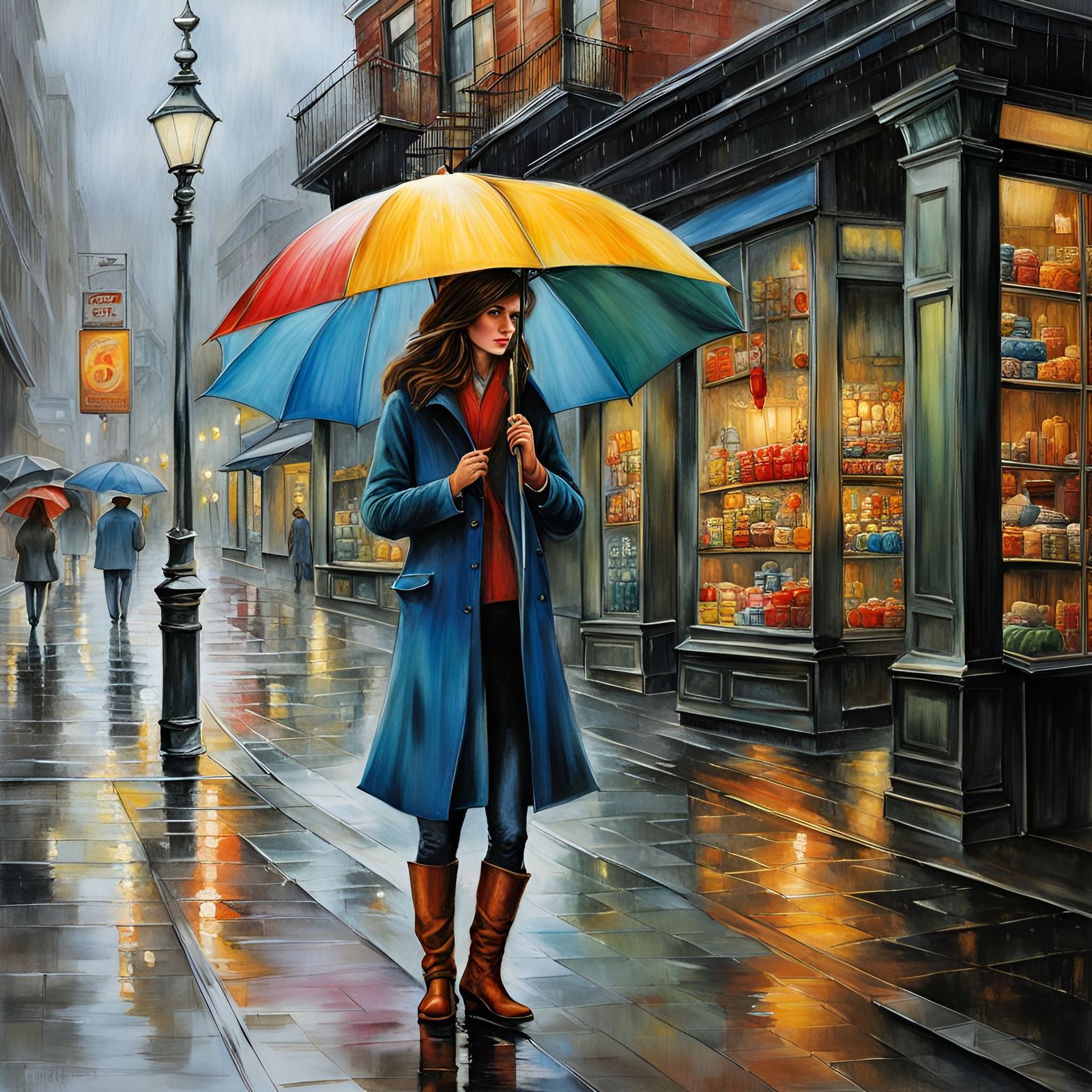 Rainy Day: Girl with Umbrella in Hyperrealism Style