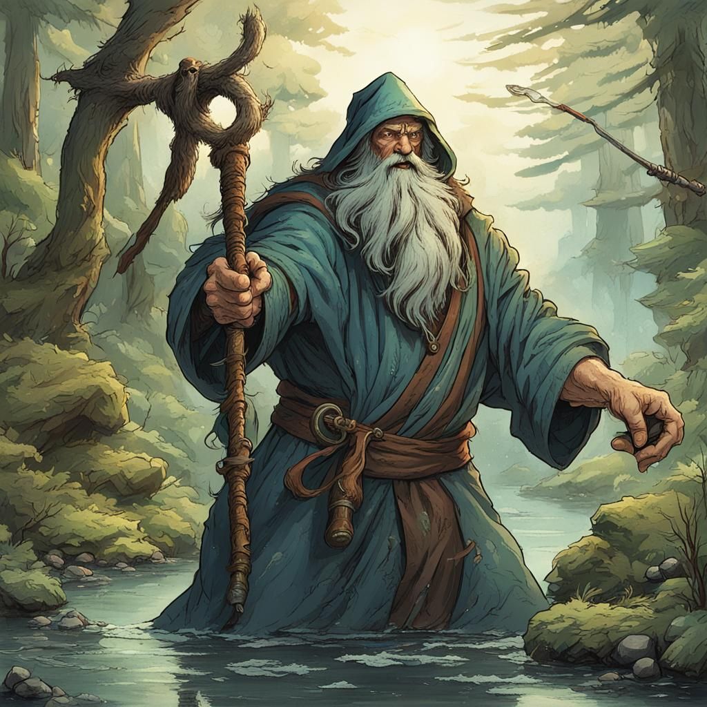 Muscular Wizard Punches Bugbear with Beard