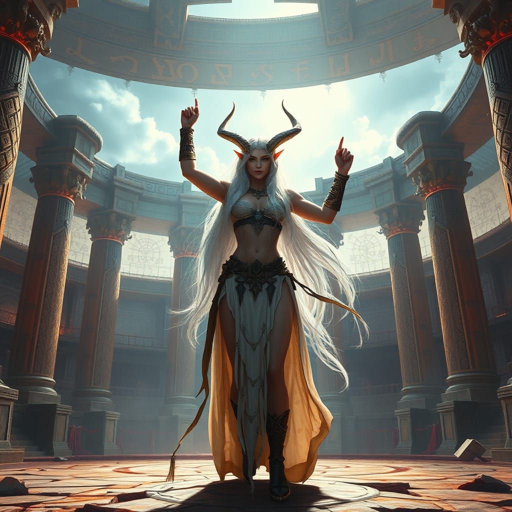 Victorious High-Elf Gladiator in Ancient Arena