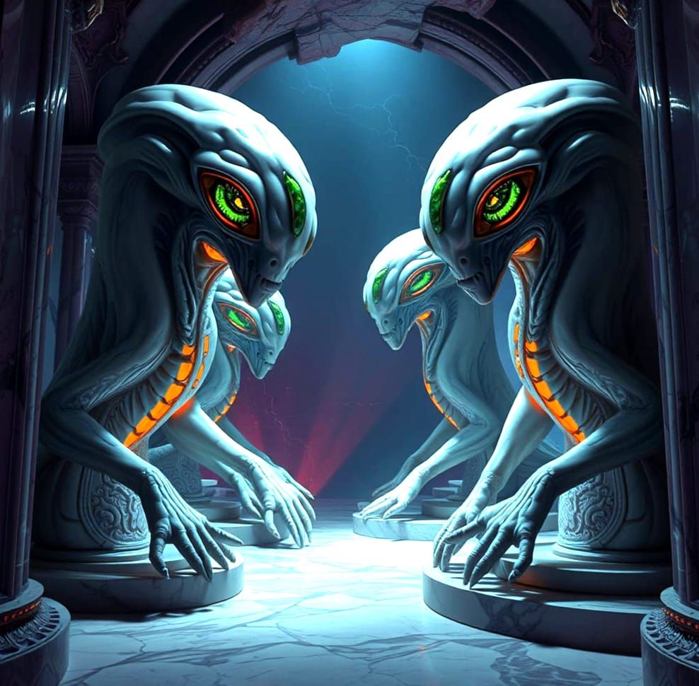 Surreal Dark Fantasy Masterpiece of Alien Statues