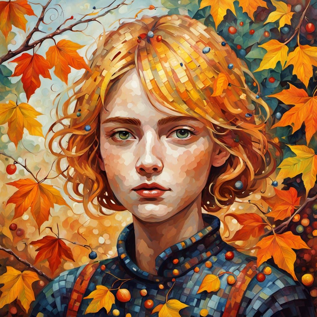 Autumn Woman Portrait in Neo-Impressionist Style