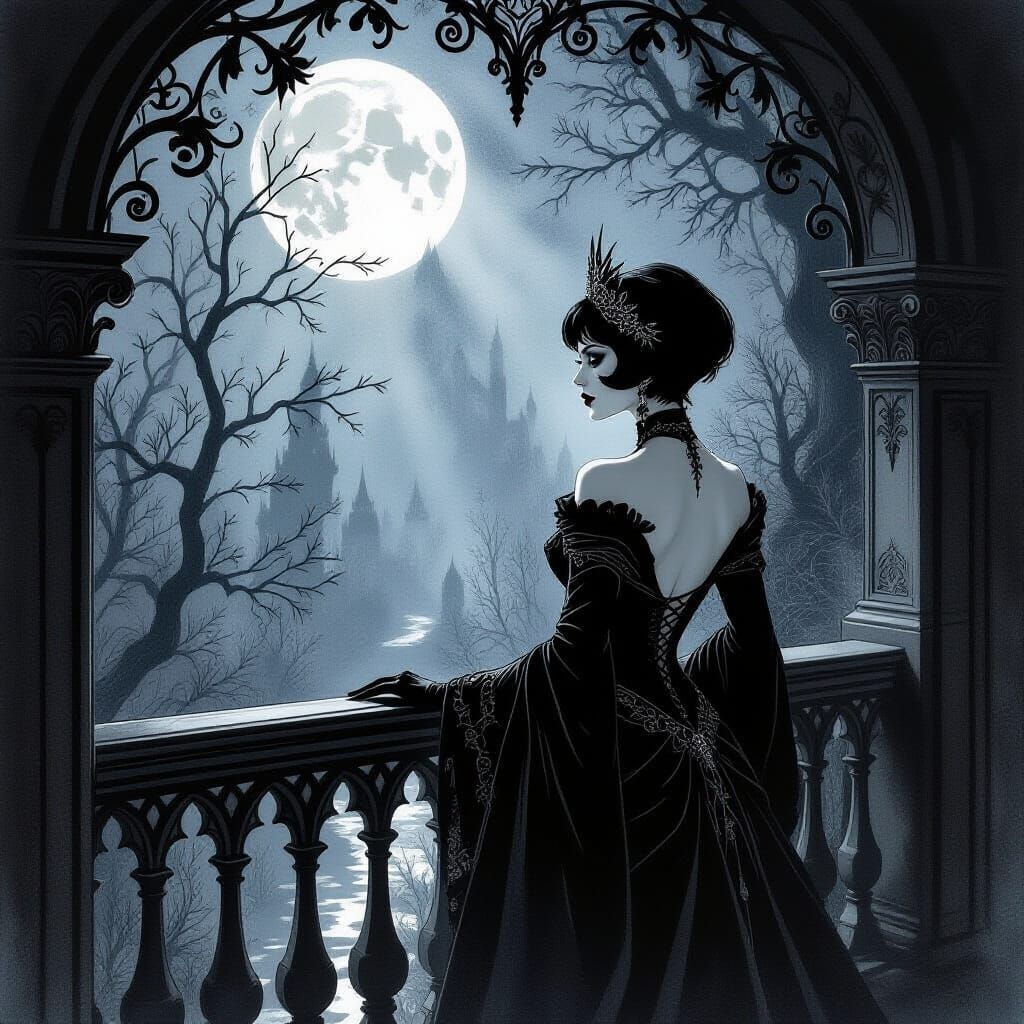 Regal Vampire Woman in Art Nouveau Style