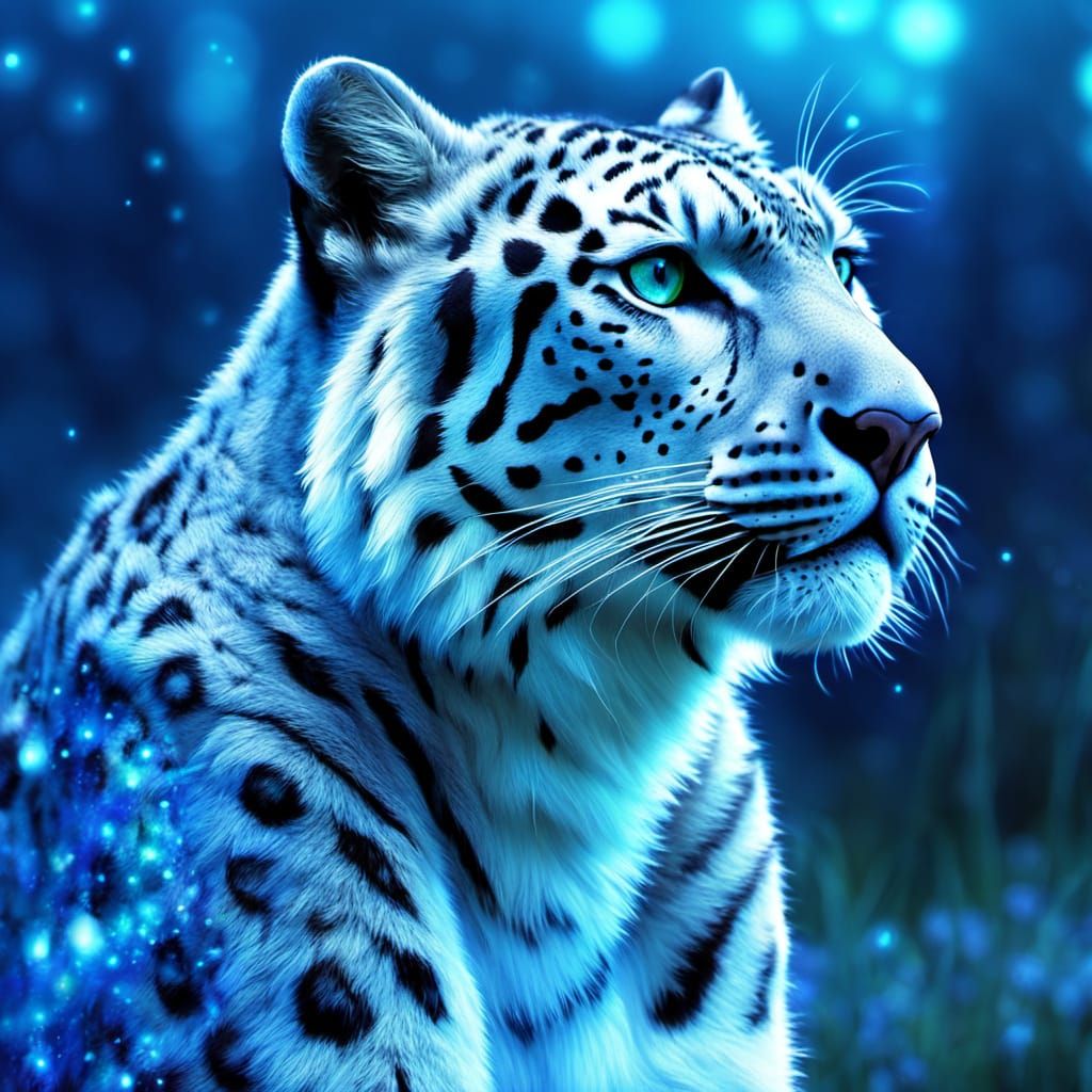 Cosmic Snow Leopard Dryad in a Fantasy Landscape