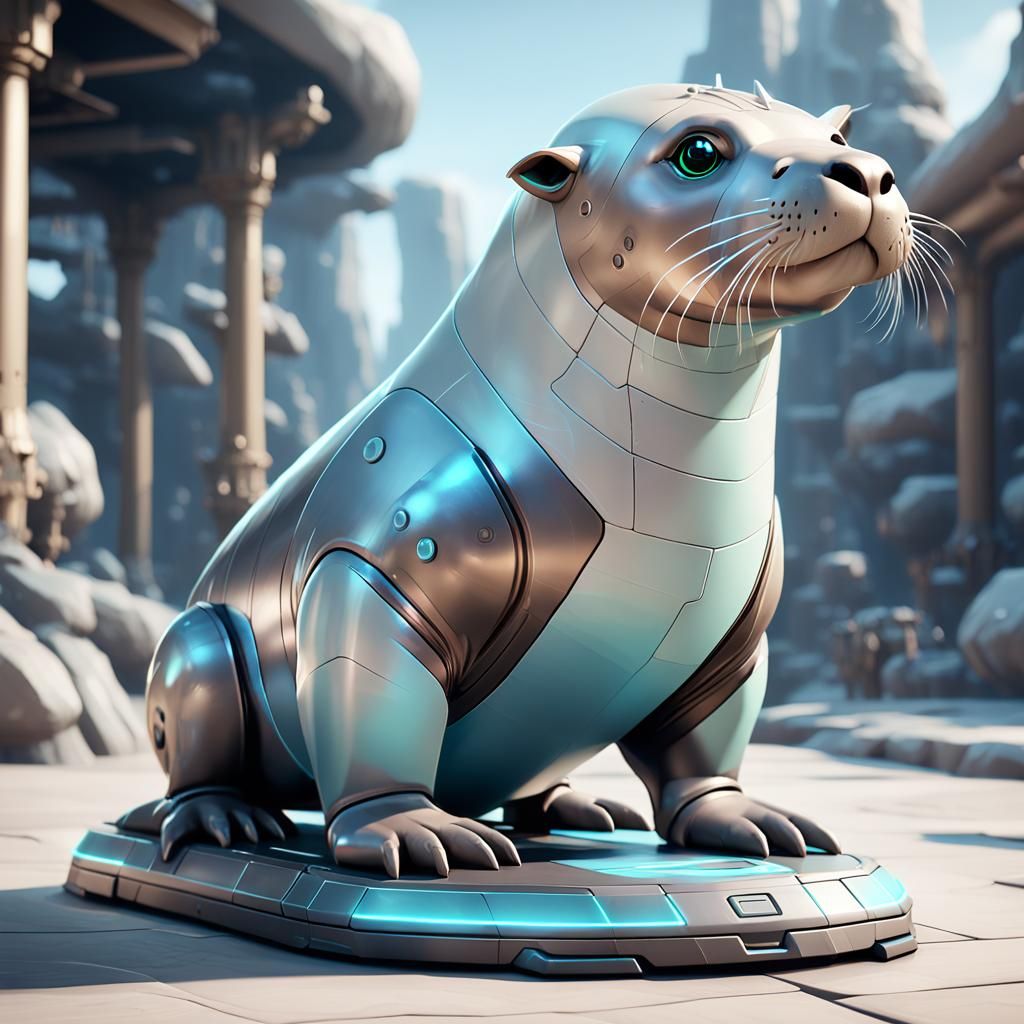 Robotic Sea Lion Character in 3D Game Aesthetic