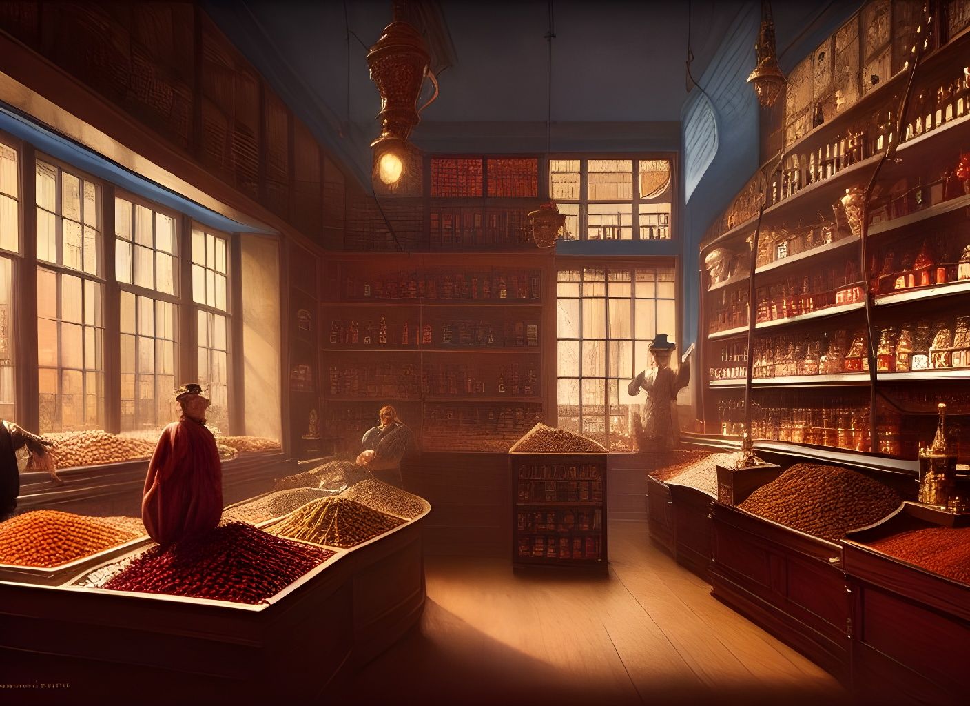 Victorian Spice Shop Interior: A Detailed Matte Painting