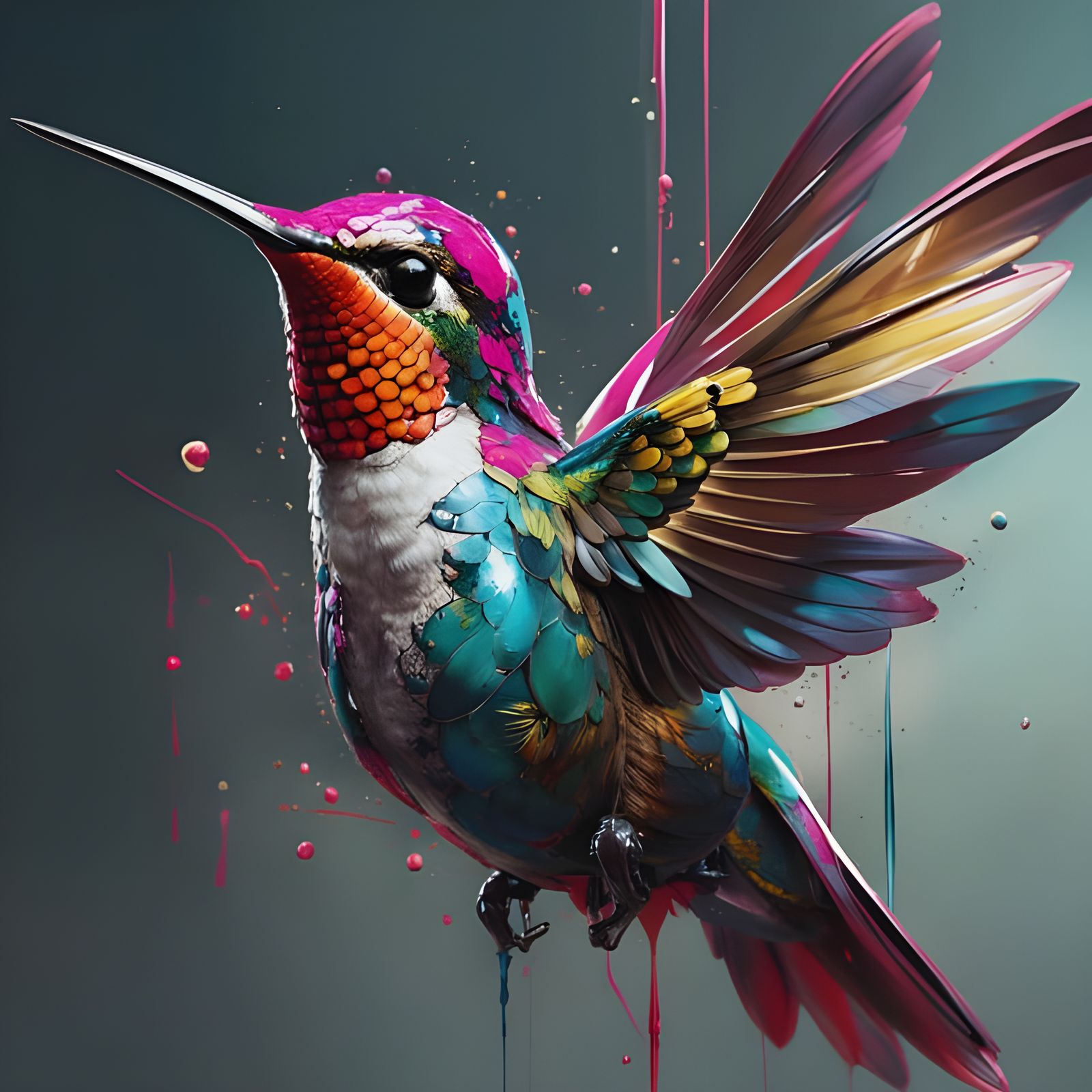 Photorealistic Hummingbird Portrait in Vibrant Colors