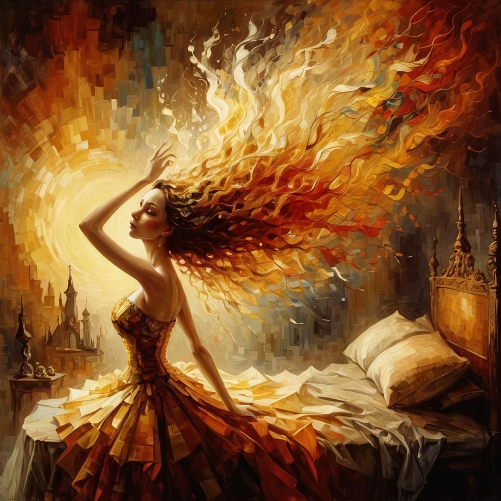 Gothic Girl Portrait in Cubist Style with Golden Eyes