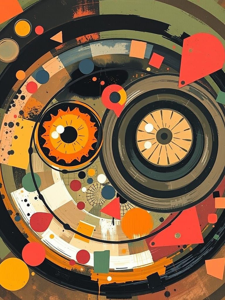 creative thinking palette knife random brush strokes painting with concentric circles and squares and triangles and camo...