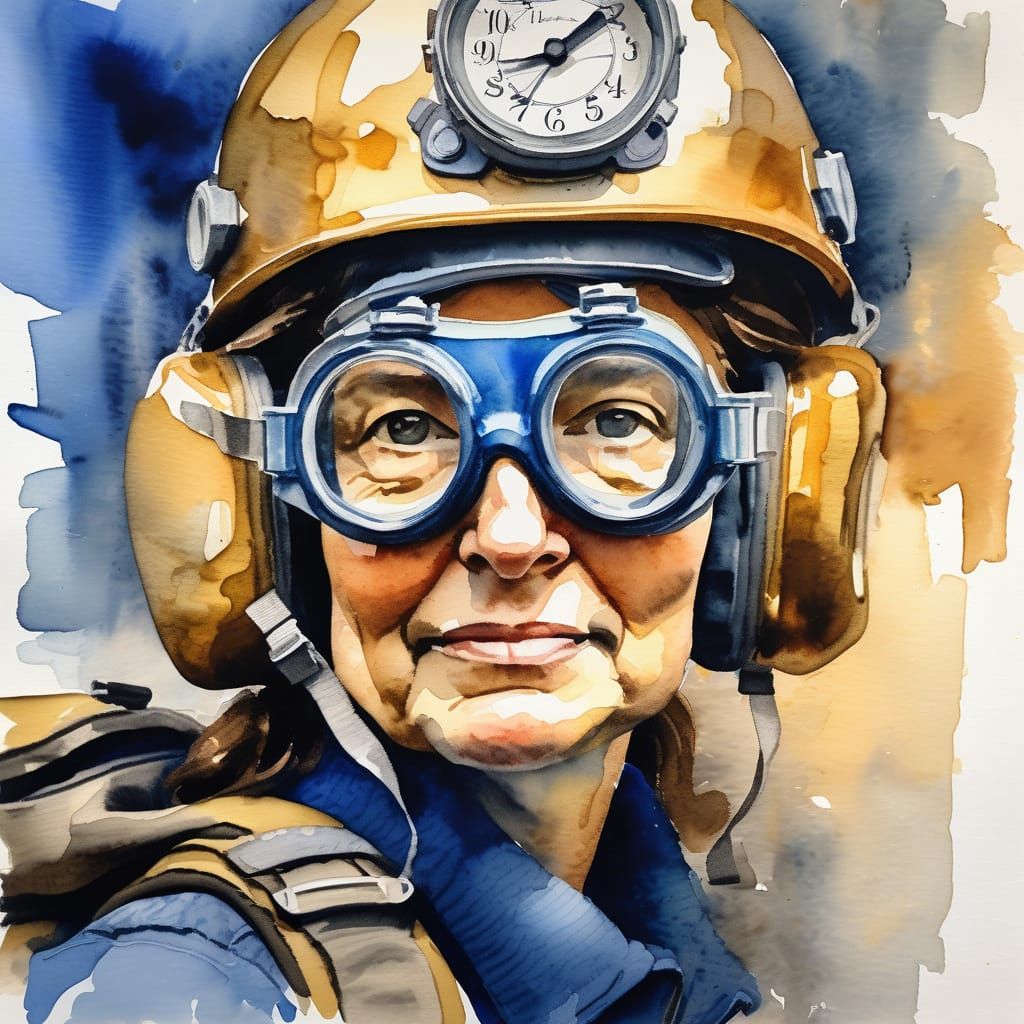 Whimsical Time Traveler Portrait in Watercolor Style
