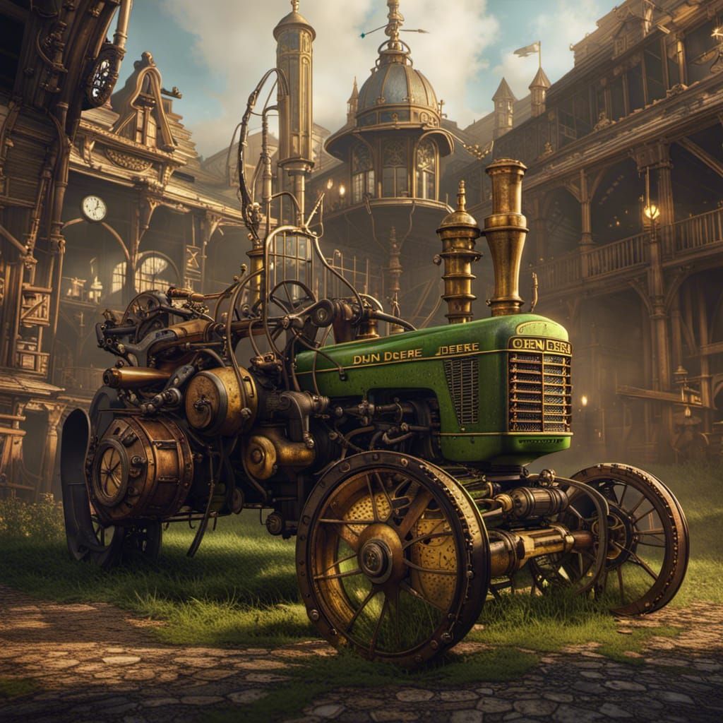 Steampunk John Deere Tractor: Detailed Matte Painting