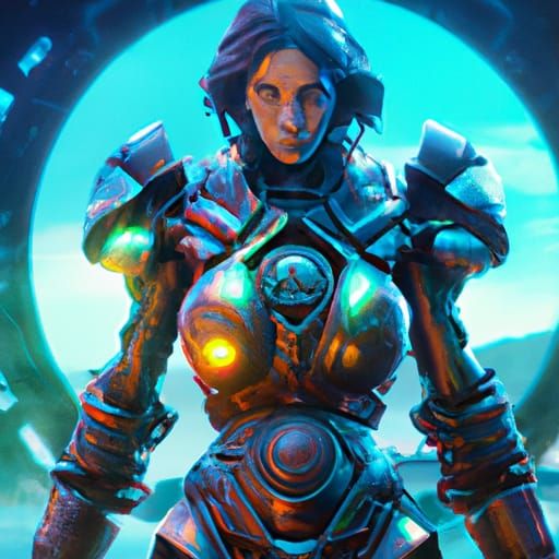 Android Battle Woman in Detailed Matte Painting