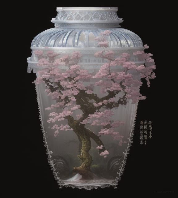 Sakura Plum Tree Concept Art with Water and Overgrowth