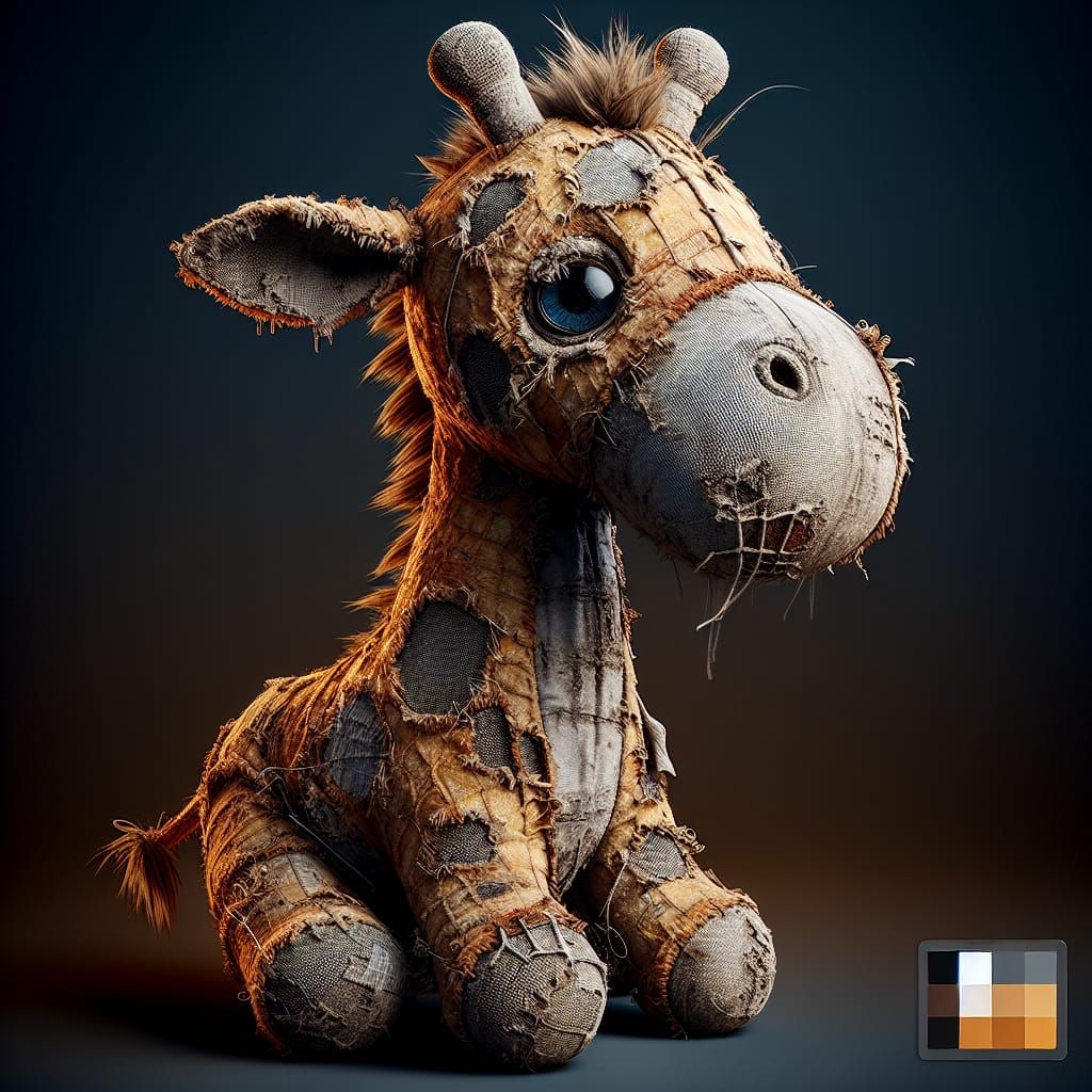 Detailed 8K Image of a Worn Plush Giraffe