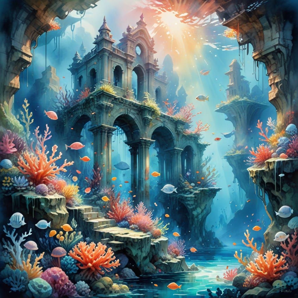 Ethereal Underwater Kingdom Amidst Vibrant Coral Reefs