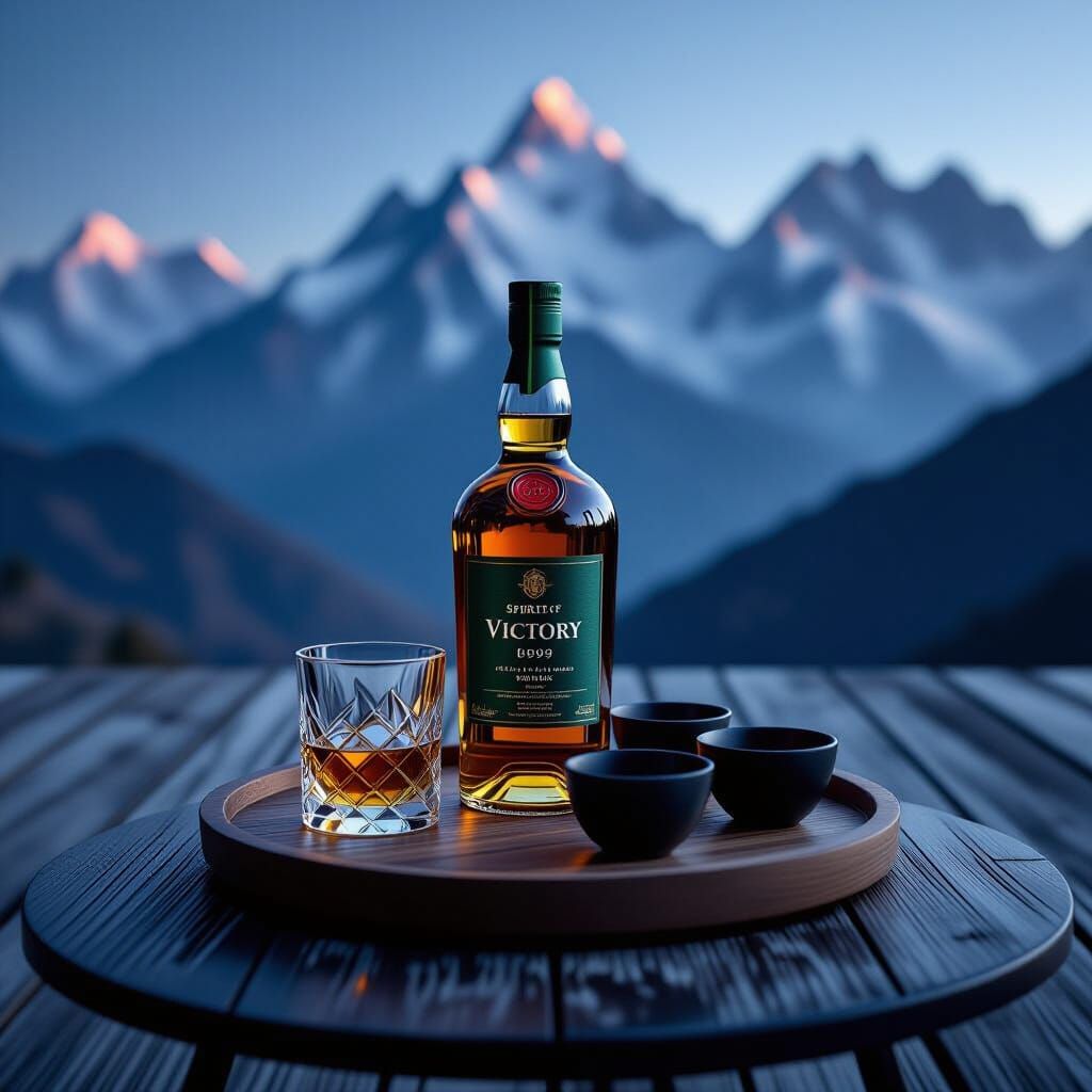 Moody Whisky Still Life with Himalayan Backdrop
