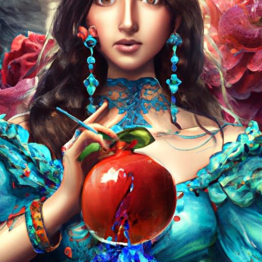 Woman with Pomegranate: Hyperdetailed Portrait