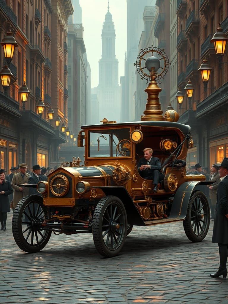 Steampunk Ford Time Machine in Victorian Era
