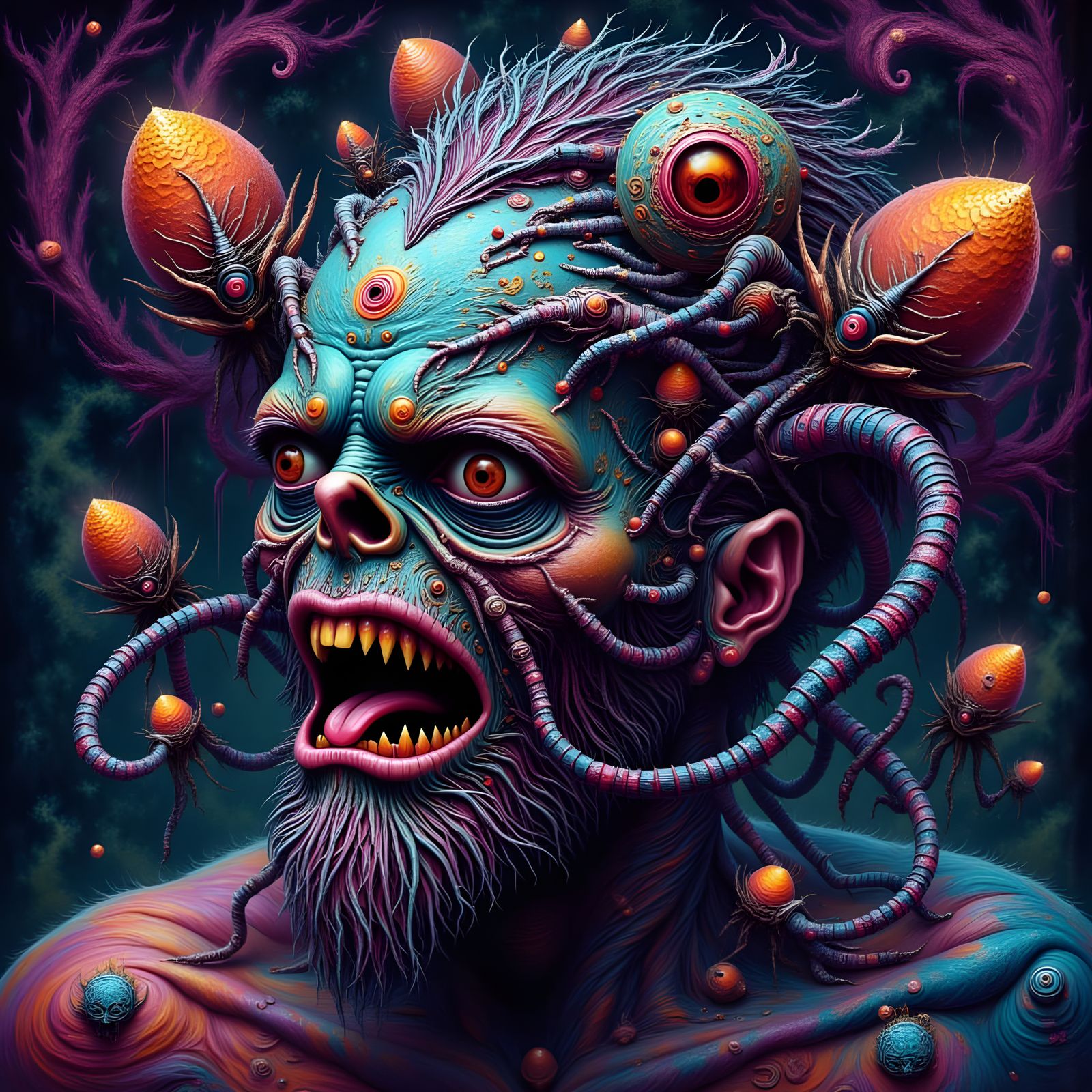 Fractal-Faced Man in a Kaleidoscopic Nightmare