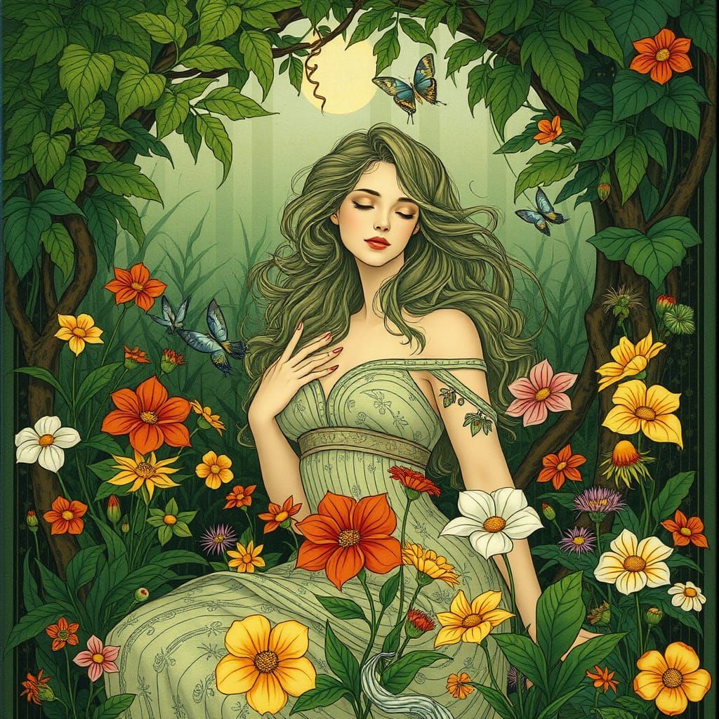 Woman in Nature, Art Nouveau Fantasy