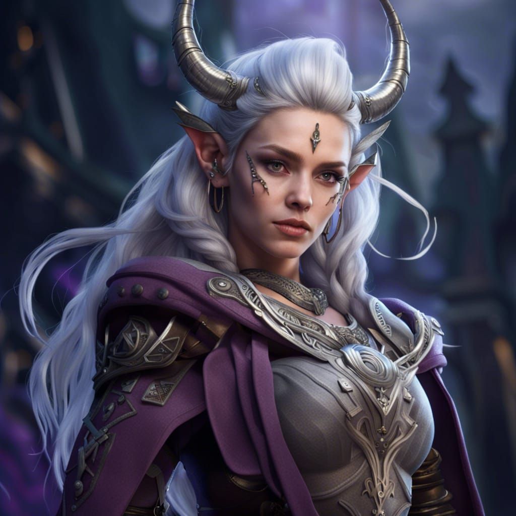 Detailed Woman with Horns and Magic Runes