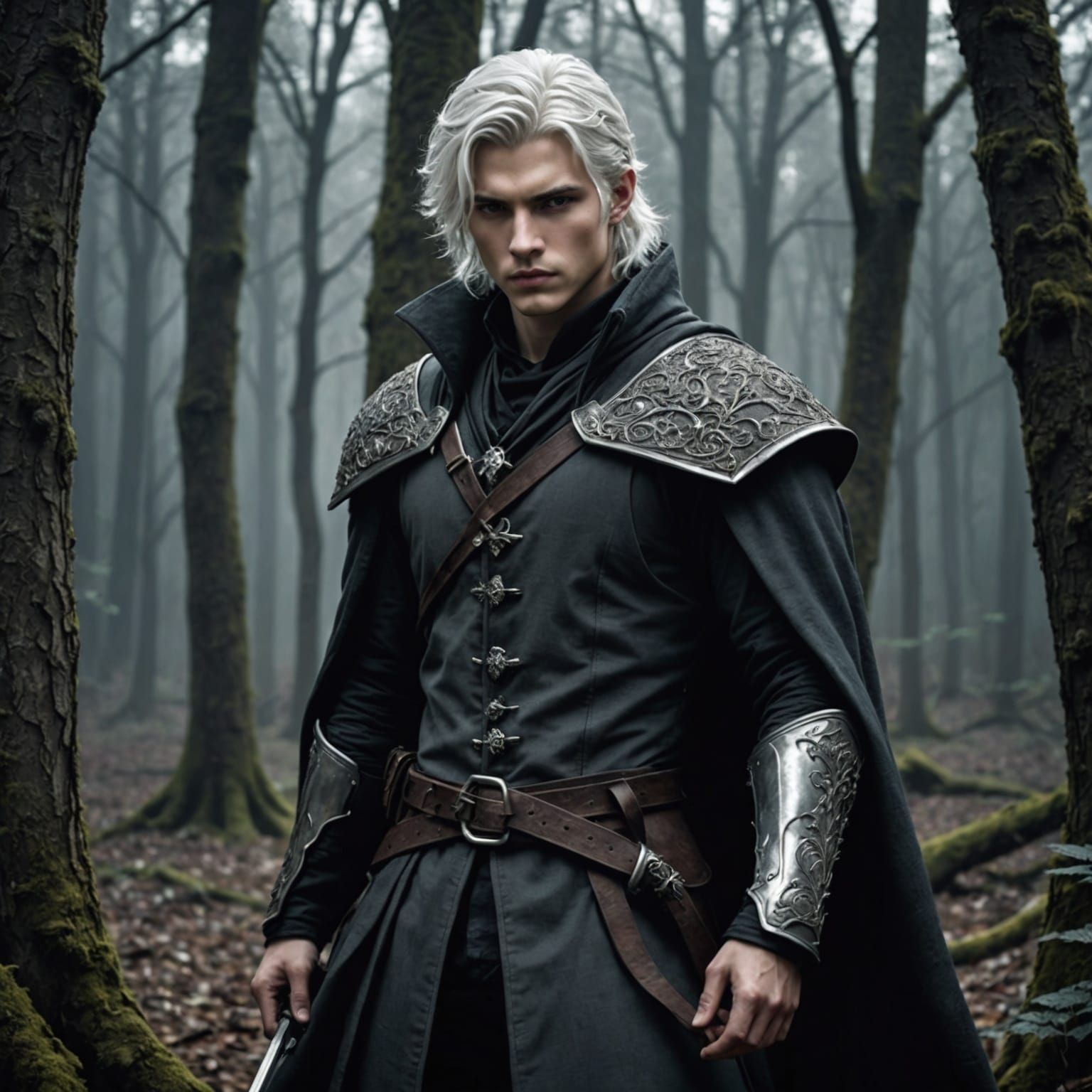 Anime Style Medieval Knight in Dark Forest