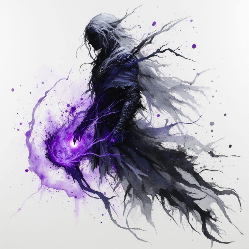 Shadow Elementalist Unleashing Void Pulse in Sketch Style