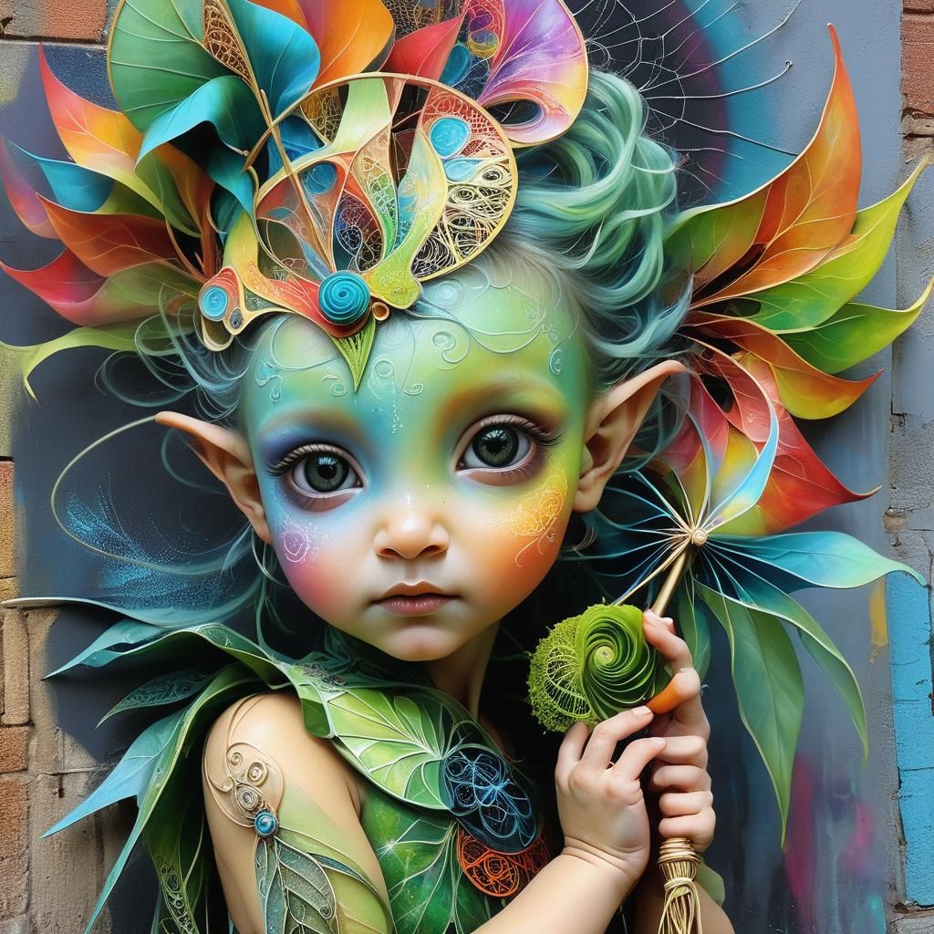 Elven Baby with Fractal Pinwheel in Boulet Style
