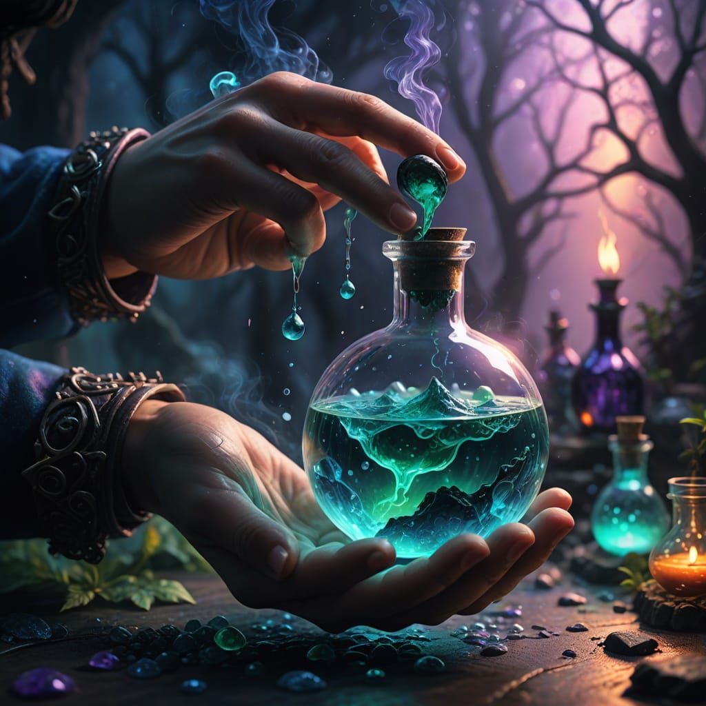 Mystical Potion Unveiled in Vibrant, Glowing Hues