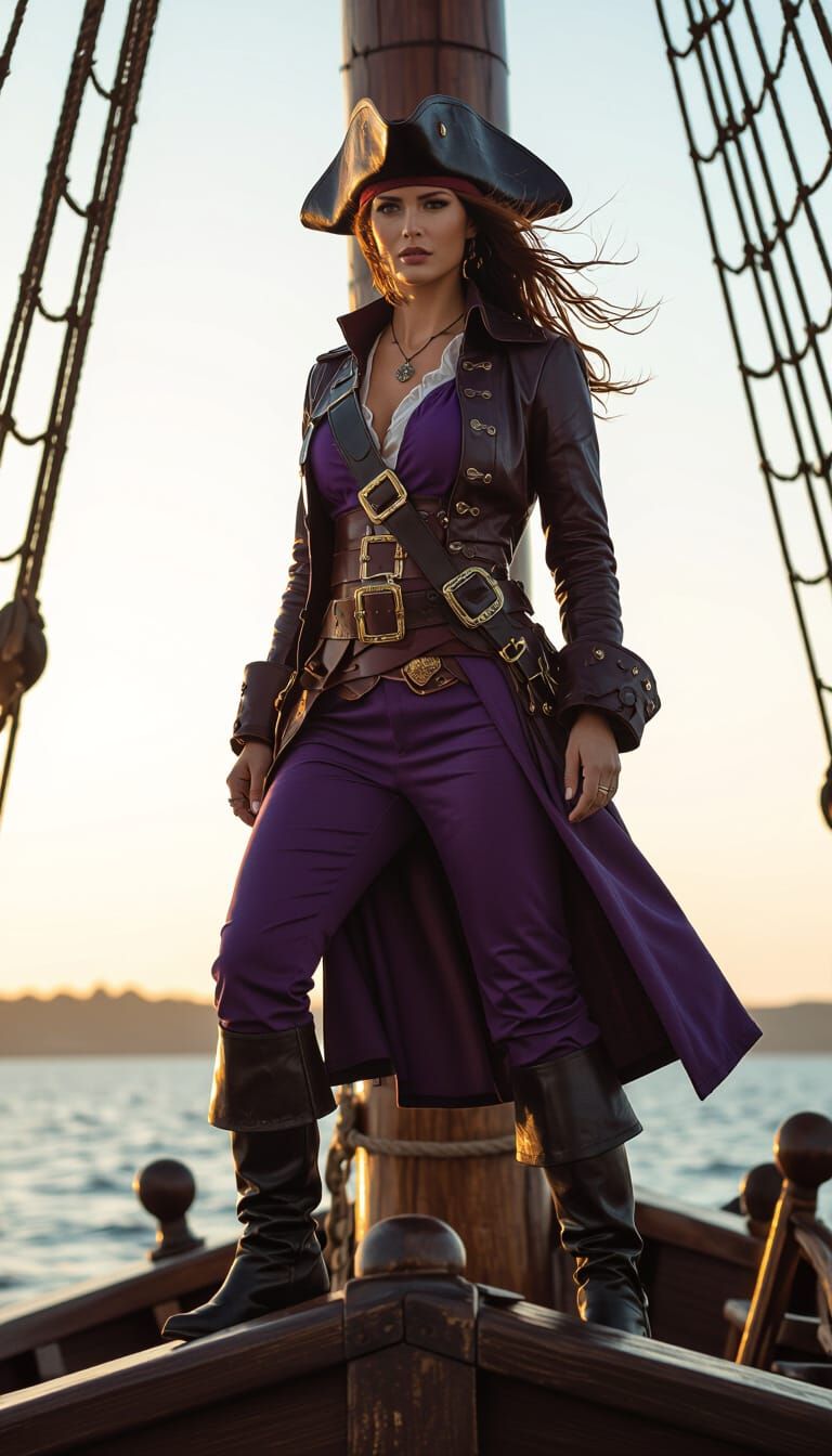 Arrogant Female Pirate Captain on Ship Figurehead
