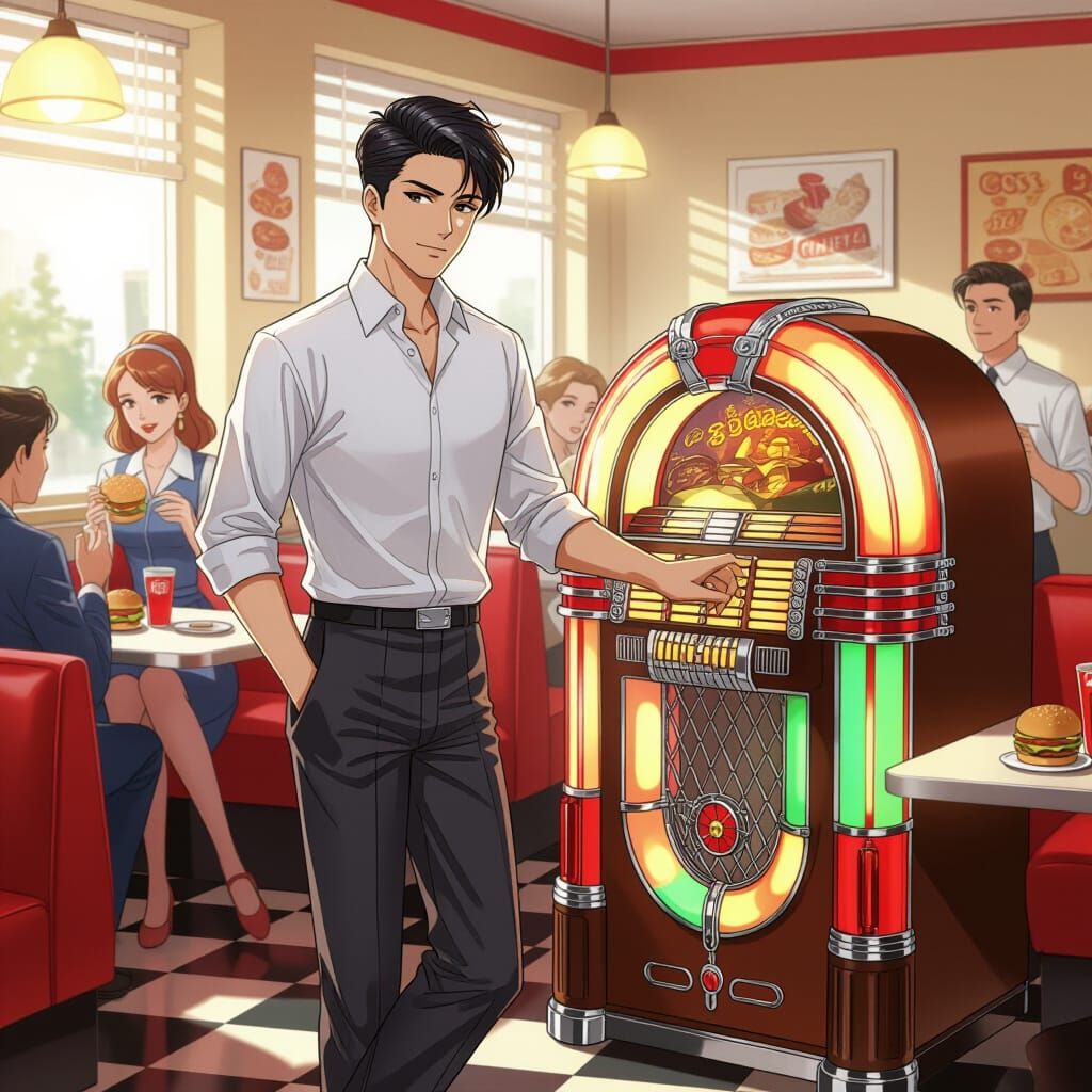 1950s Diner Scene in Comic Book Style