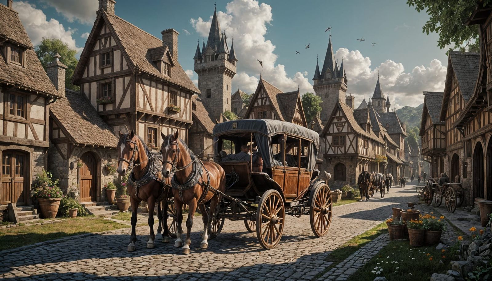 Medieval Village Carriage: Detailed Fantasy Concept Art