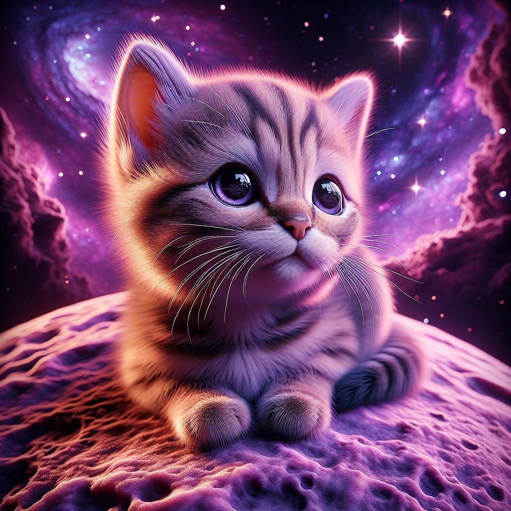 Celestial Kitten on a Galaxy Planet