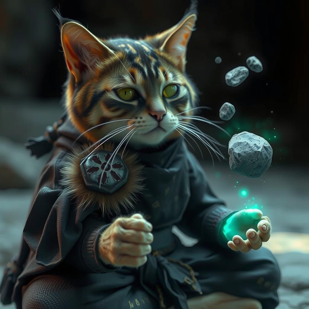 Ninja Cat Paw Meditating with Psychic Power