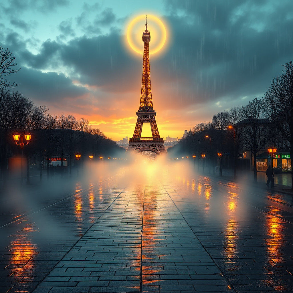 Eiffel Tower at Dusk in Psychedelic Style