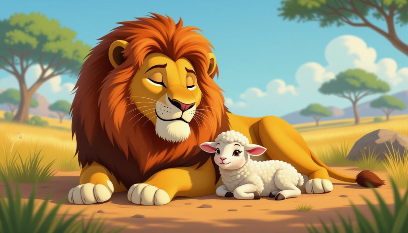 Lion and Lamb in Modern Animation Style