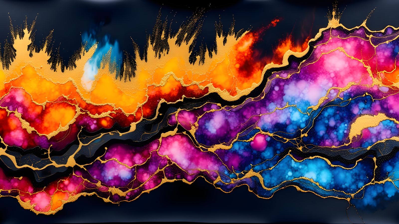Colorful Alcohol Inks with Gold and Lava Swirls