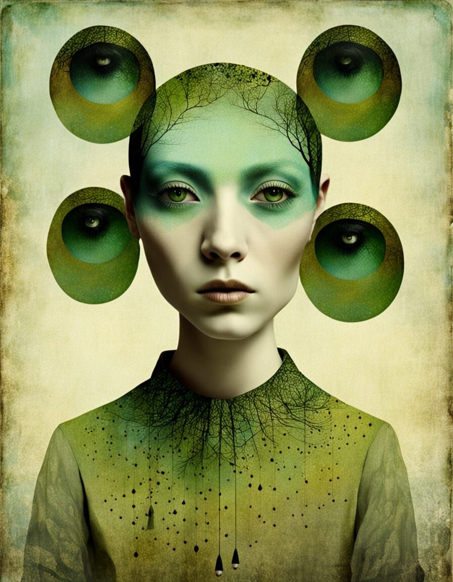 Minimalist Frog-Woman Portrait in Catrin Welz Stein Style