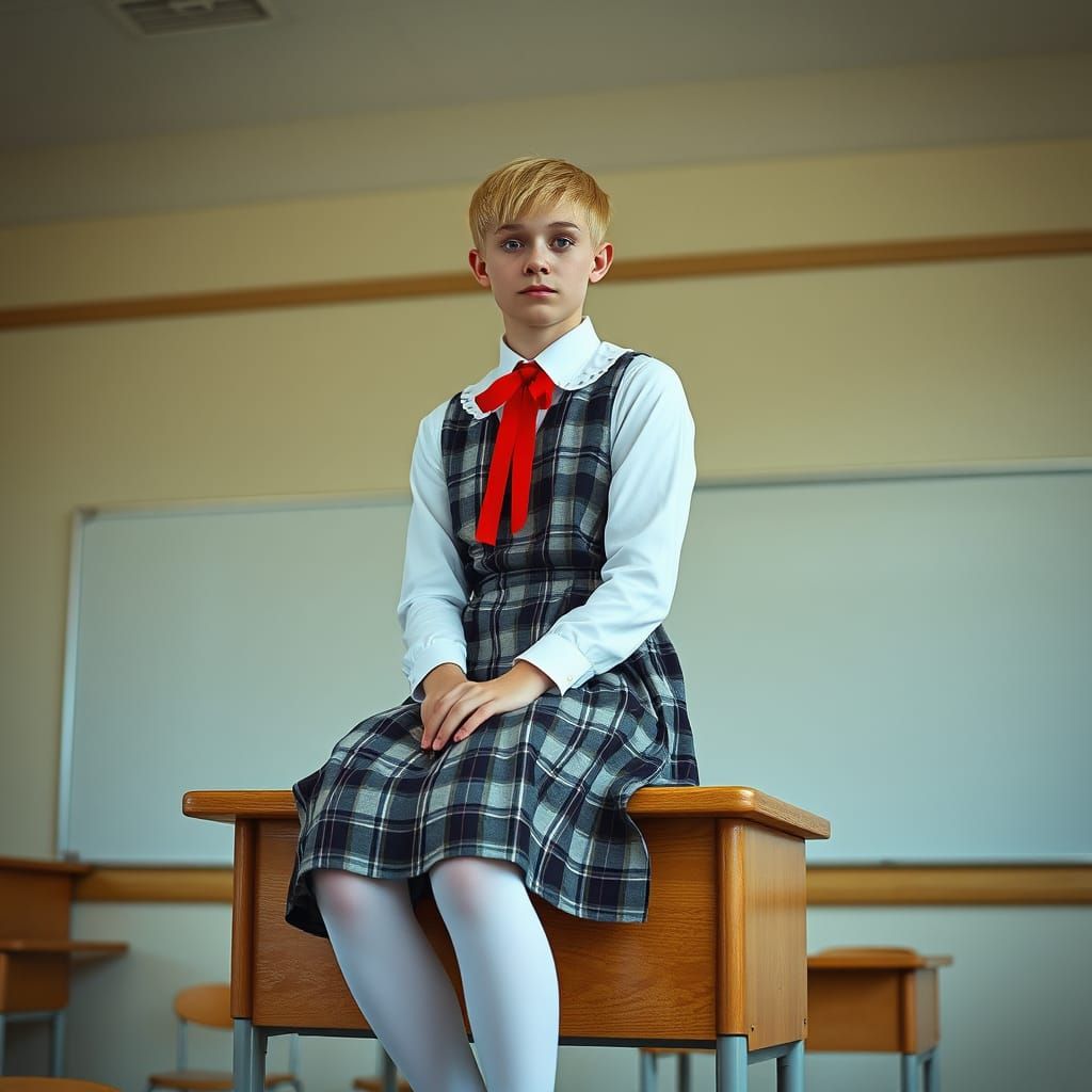 Elegant Man in Plaid Pinafore Dress, Inspired by Cinematic F...