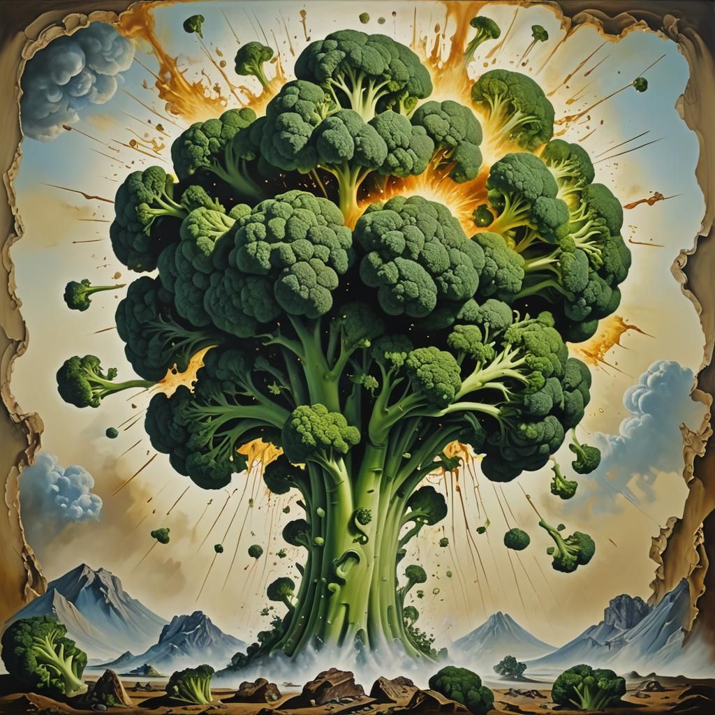 Surreal Broccoli Explosion in Dali Style