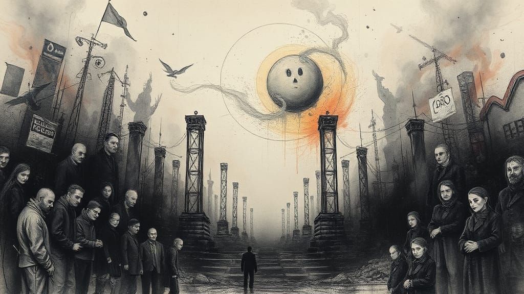 Dystopian Dreamscape: Surreal Charcoal Drawing of Political ...