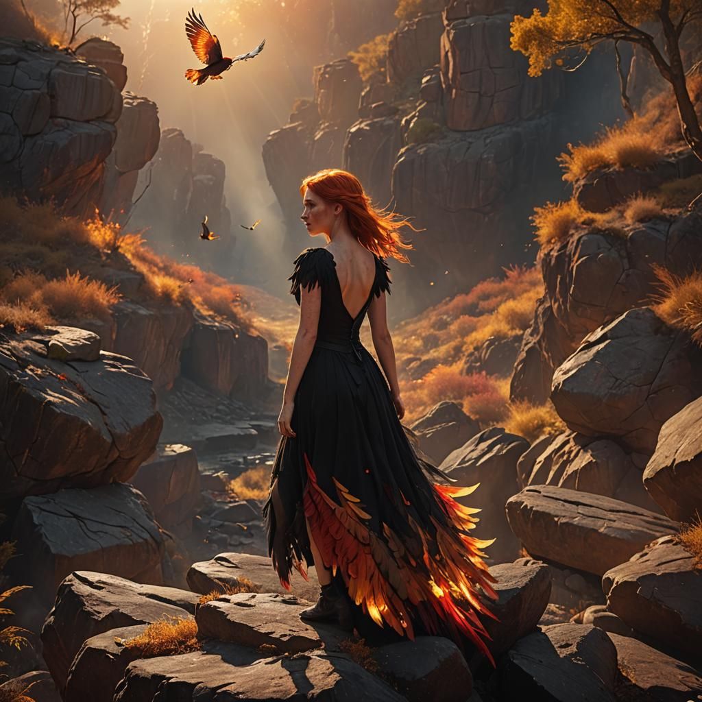Fiery Redhead with Wings in Golden Hour Light