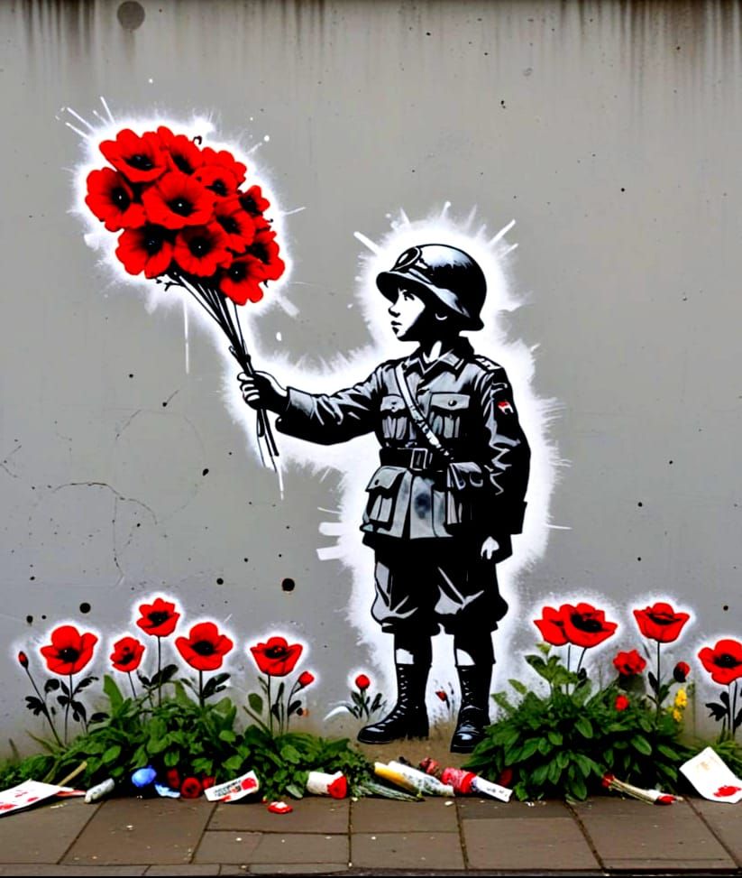 Remembrance Day Graffiti in Banksy Style