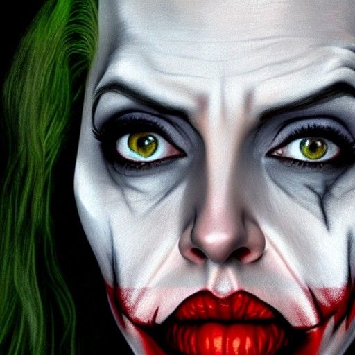 Hyperrealistic Portrait of a Joker-like Woman