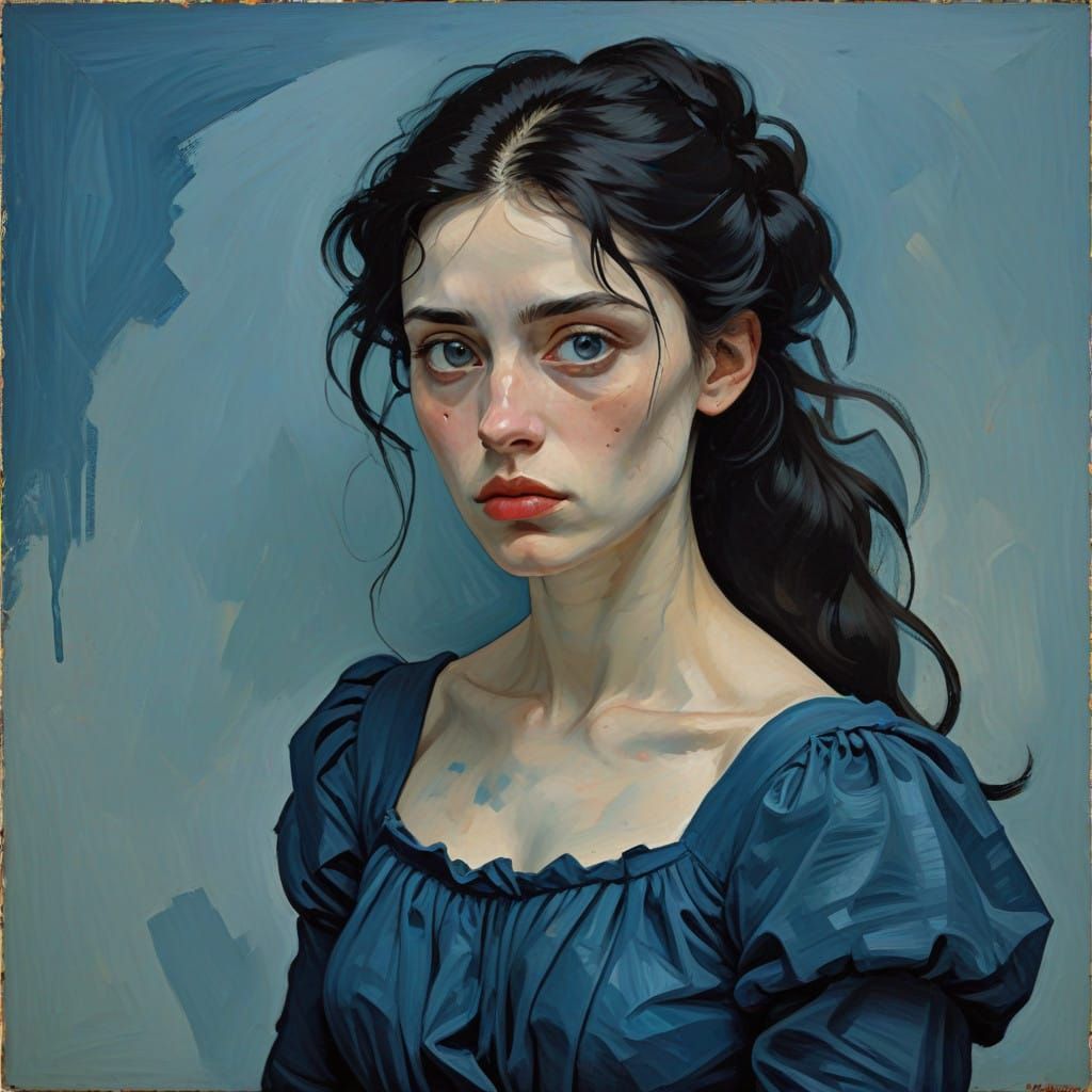 Sorrowful Woman in Blue Period Art Style