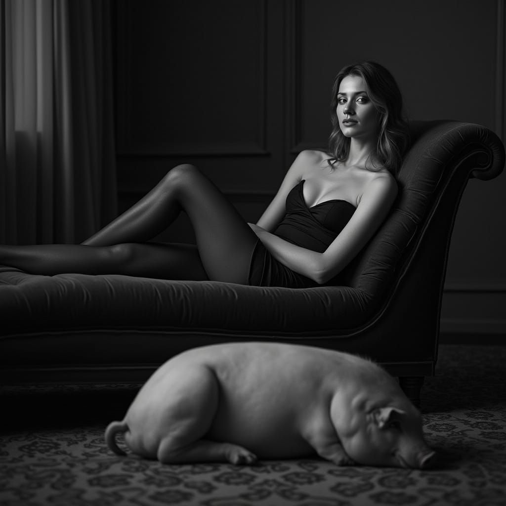 Elegant Evening Portrait with a Gentle Pig