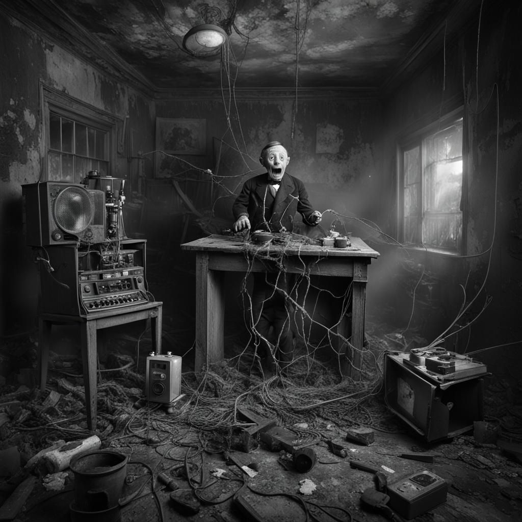 Eerie Ventriloquist Dummy in Decayed Gothic Setting