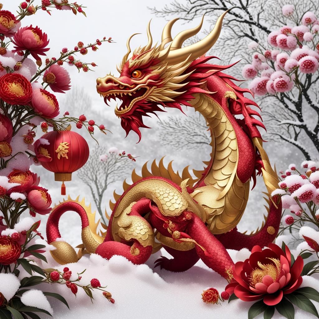 Ethereal Chinese New Year Dragon in Winter Snow