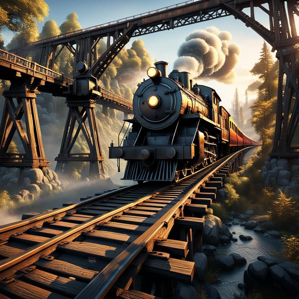 Cannonball Express on Trestle Bridge: Fantasy Matte Painting